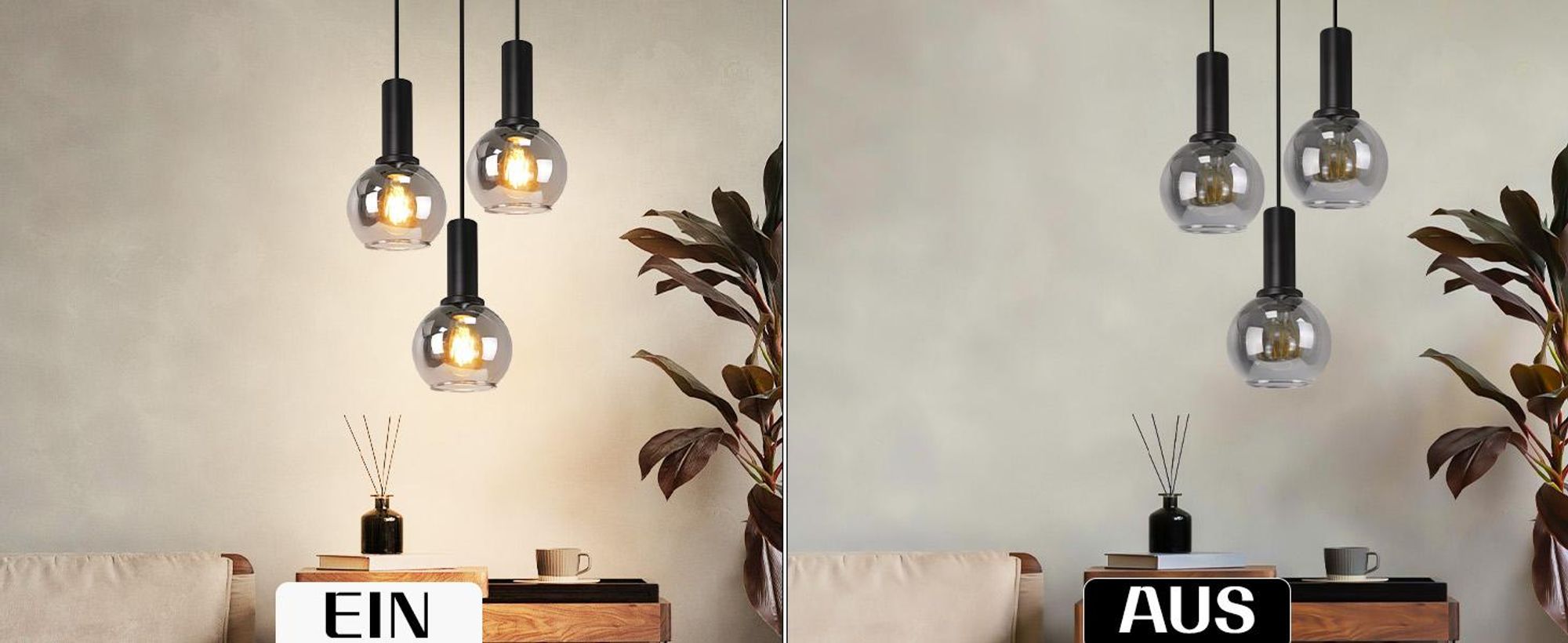 Lámpara colgante ZMH para mesa de comedor, cristal, 3 luces. Lámpara colgante para comedor, estilo retro. Lámpara ajustable en altura, ideal para dormitorio, bar o comedor
