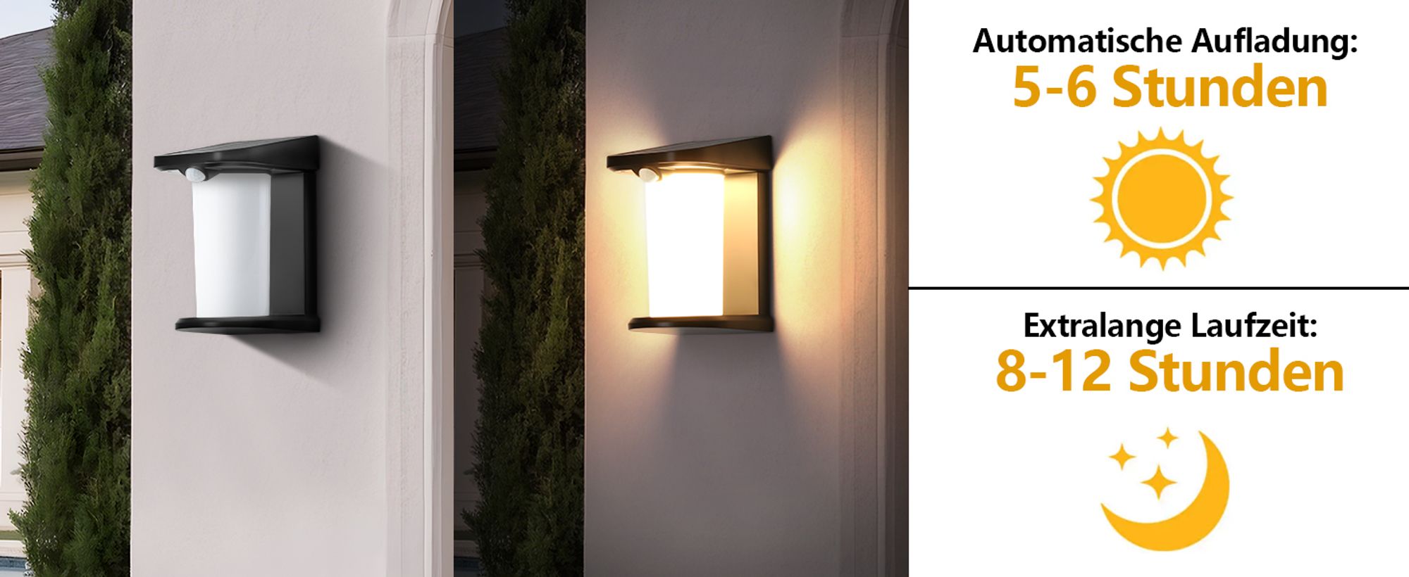 ZMH Solarlampen für Außen mit Bewegungsmelder Solar Wandleuchte Aussen Solarleuchte Garten Outdoor 2 Modi Wasserdichte Aussenleuchte 3000K Warmweiß LED Aussenlampe für Hof Stufen Haustür Flur