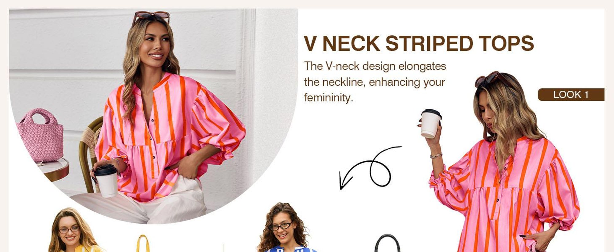 Gestreiftes Sommer-Shirt mit V-Ausschnitt für Damen – Babydoll-Top mit Puffärmeln