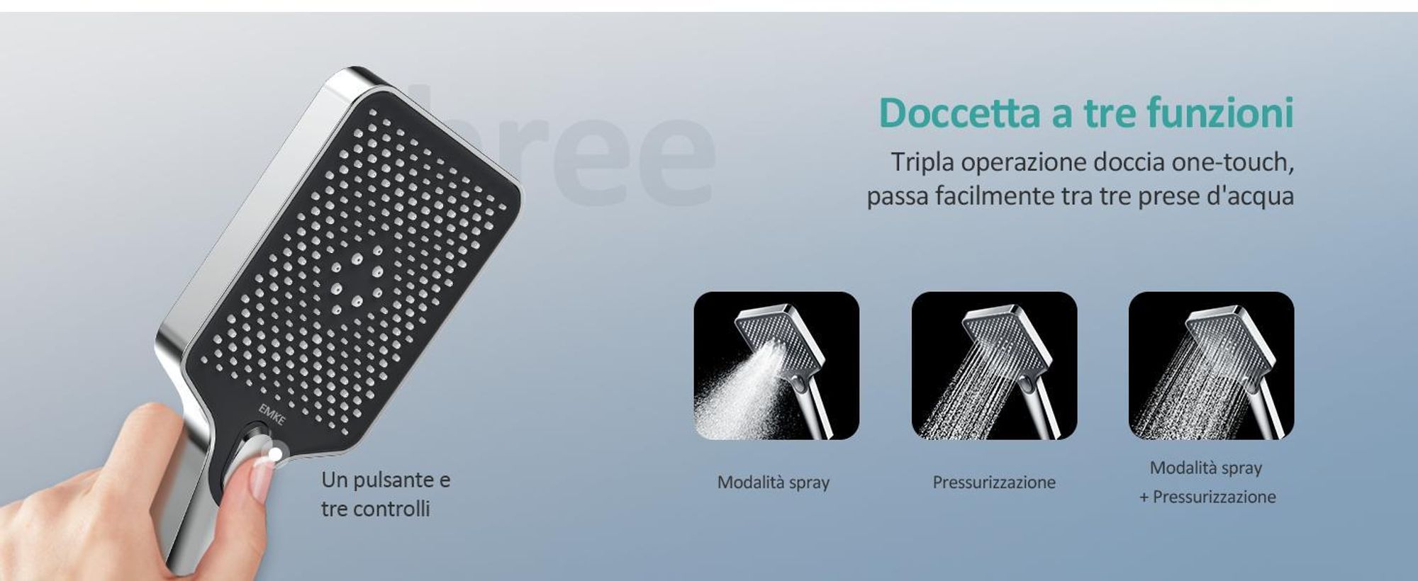 Sistema doccia EMKE con termostato 1146x450x480mm mensola in vetro doccetta con 3 modalità di getto doccia a pioggia, rubinetteria per bagno e doccia, KTW, cromo F10