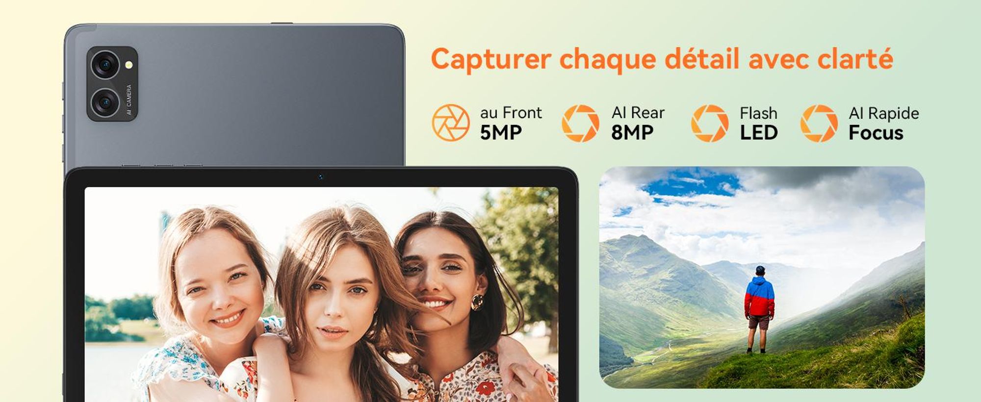 Tablette KINGRID Android 16 avec clavier, 24 (8+16) Go de RAM + 256 Go de ROM (2 To TF), tablette gaming 10 pouces, 5000 mAh, Gemini AI, Widevine L1, WiFi 5G, Face ID