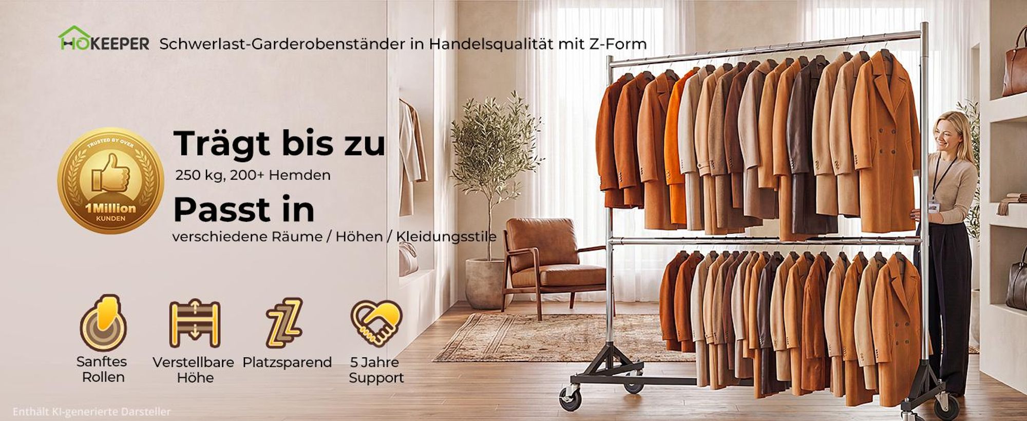HOKEEPER Kommerzieller Kleiderständer mit Z-Ständer, Tragkraft 250 kg, robuster Schwerlast-Garderobenständer