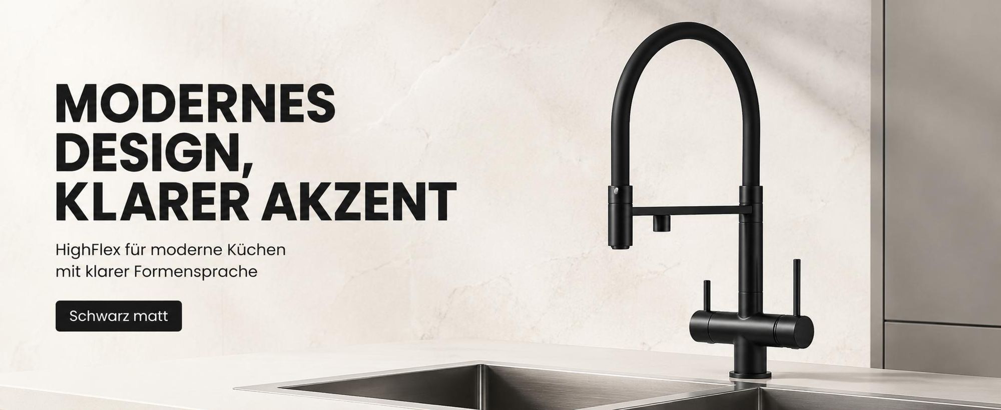 3-Wege Küchenarmatur HighFlex  mit Wasserfilter-Anschluss, herausziehbare Brause, 360° schwenkbar, getrennte Wasserwege, Keramikkartusche Gold