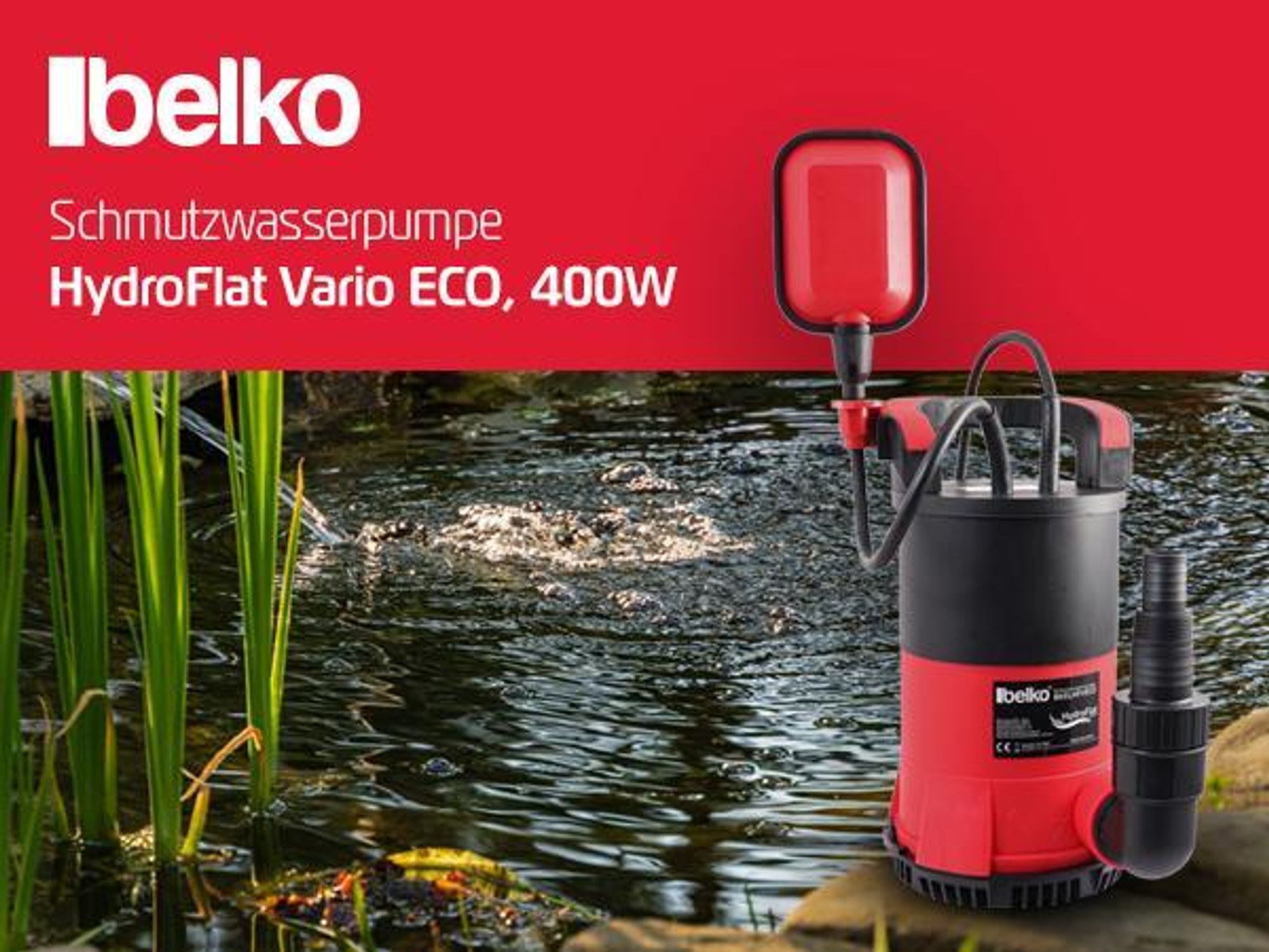 Belko® Schmutzwasserpumpe HydroFlat Vario ECO, 400W 8000 l/h