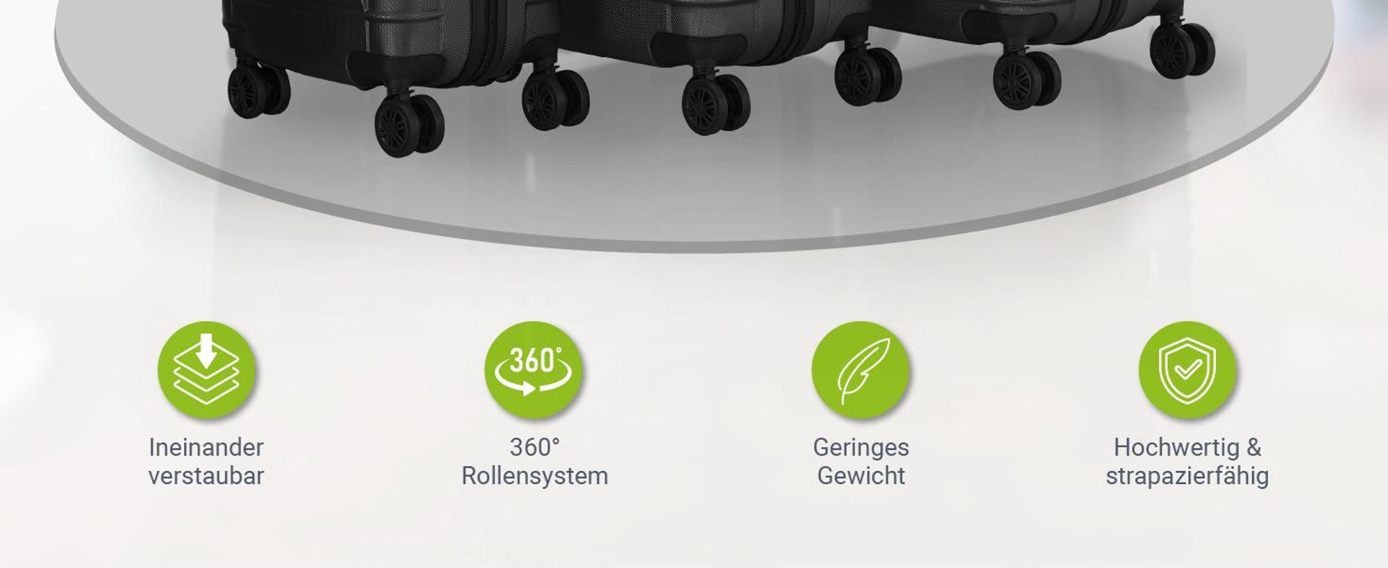 Juskys Hartschale Kofferset Reisekoffer 4 teilig - Zahlenschloss, geräuscharme 360° Rollen groß, Teleskopgriff, leicht - Koffer in Schwarz
