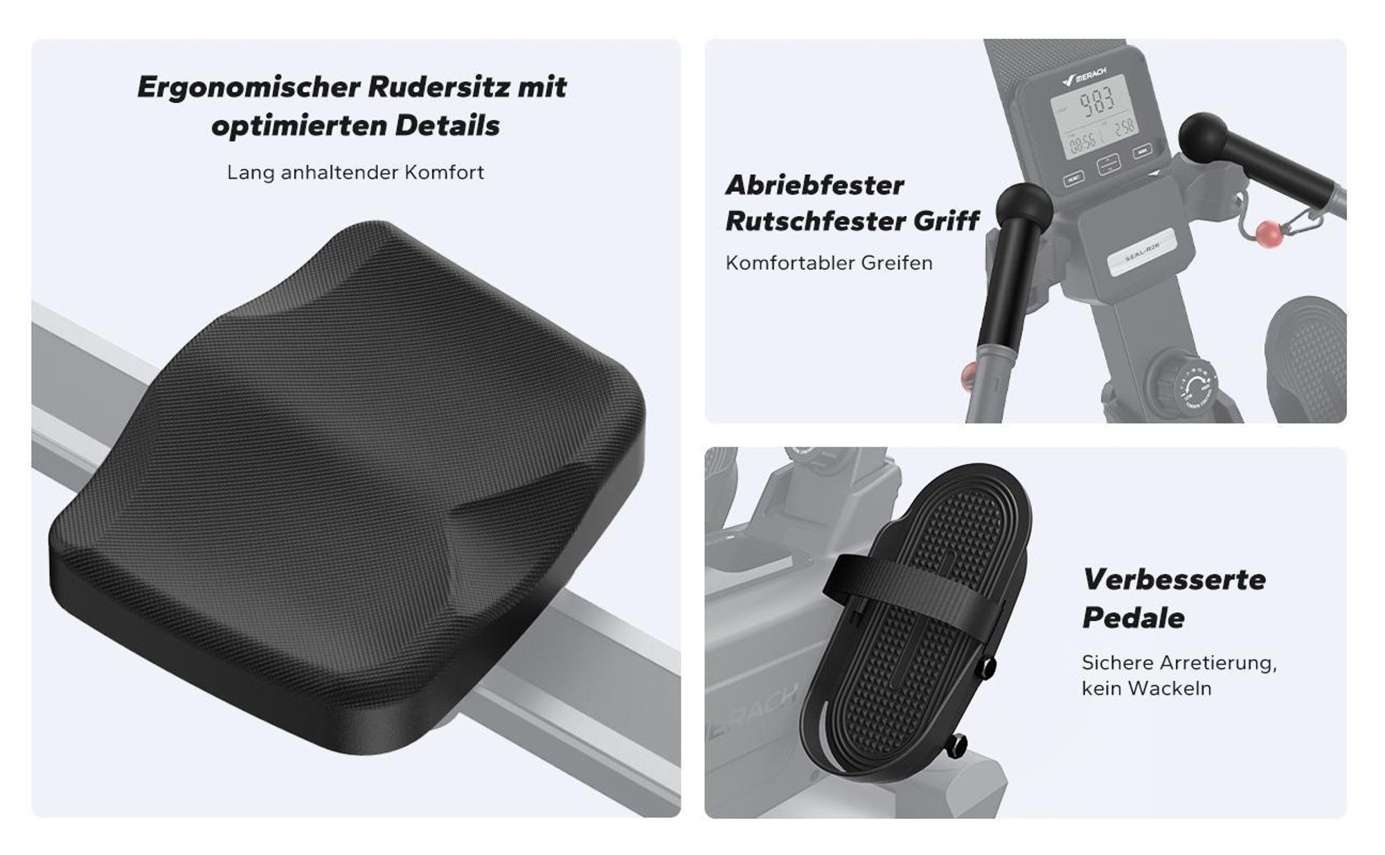 Magnetisches Rudergerät 36 kg Widerstand, 7 Modi, bis 158 kg, ergonomischer Sitz, LCD & Tablet-Halter, Bluetooth & Kinomap, App & Kurse, leise