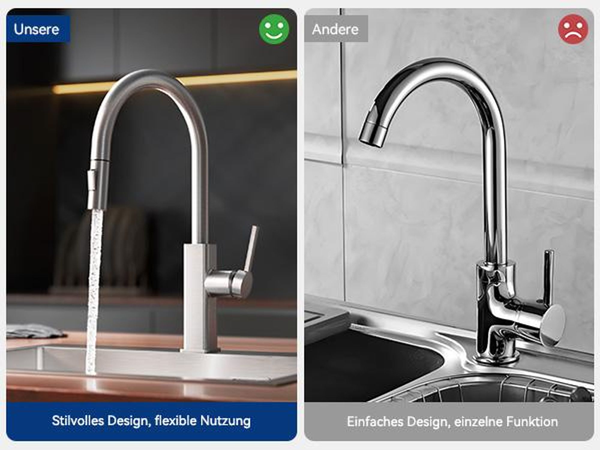 Wasserhahn Küchenarmatur, 360° Drehbar Spültischarmatur, Cecipa Ausziehbare Küchenarmatur 304 Edelstahl, Ausziehbarer Wasserhahn, Gebürstet