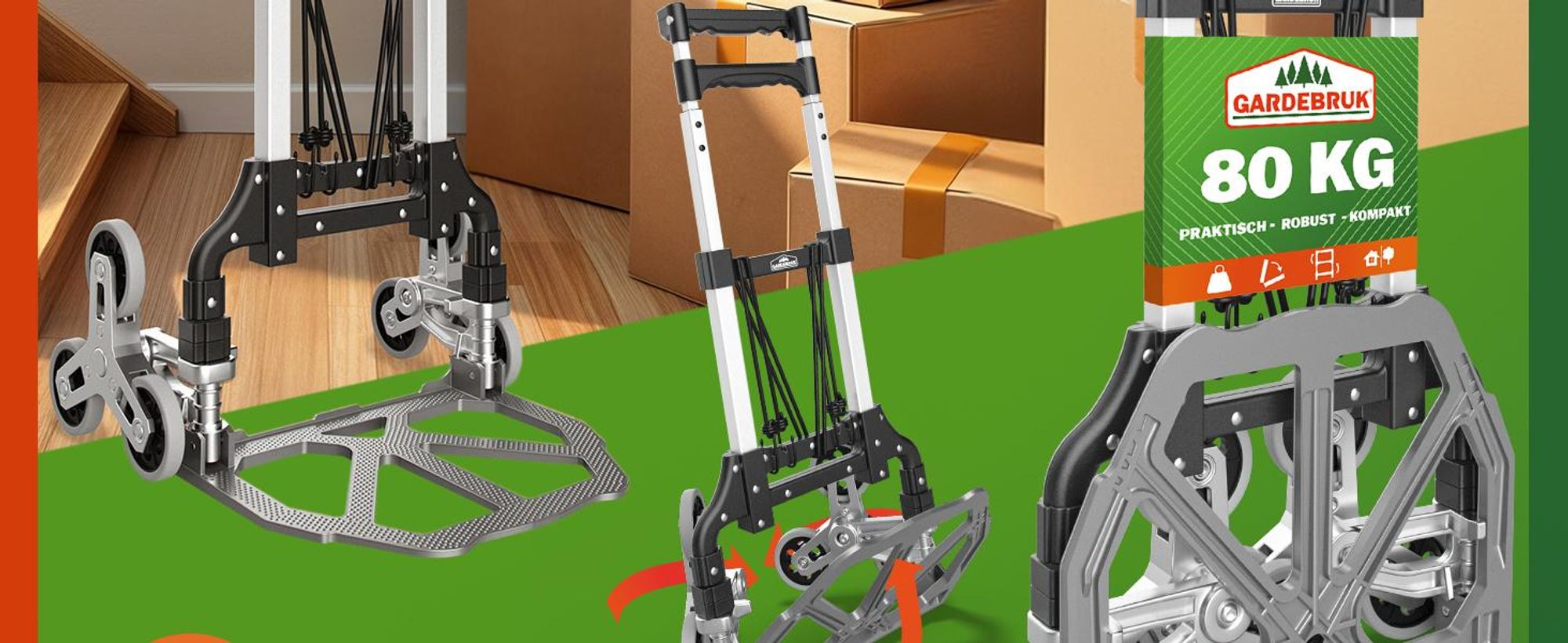 GARDEBRUK Treppenkarre Klappbar 80kg Hartgummireifen Aluminium