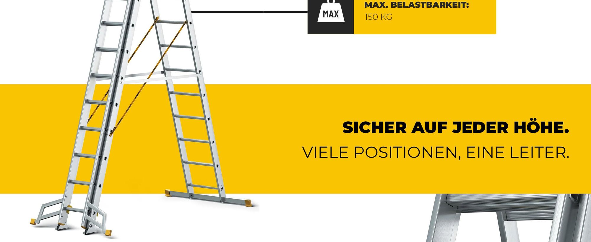 Drabest | Leiter - Multifunktionsleiter - Vielzweckleiter aus Aluminium - Tragfähigkeit 150kg - 3-teilige - Leiter 3X13 Stufen
