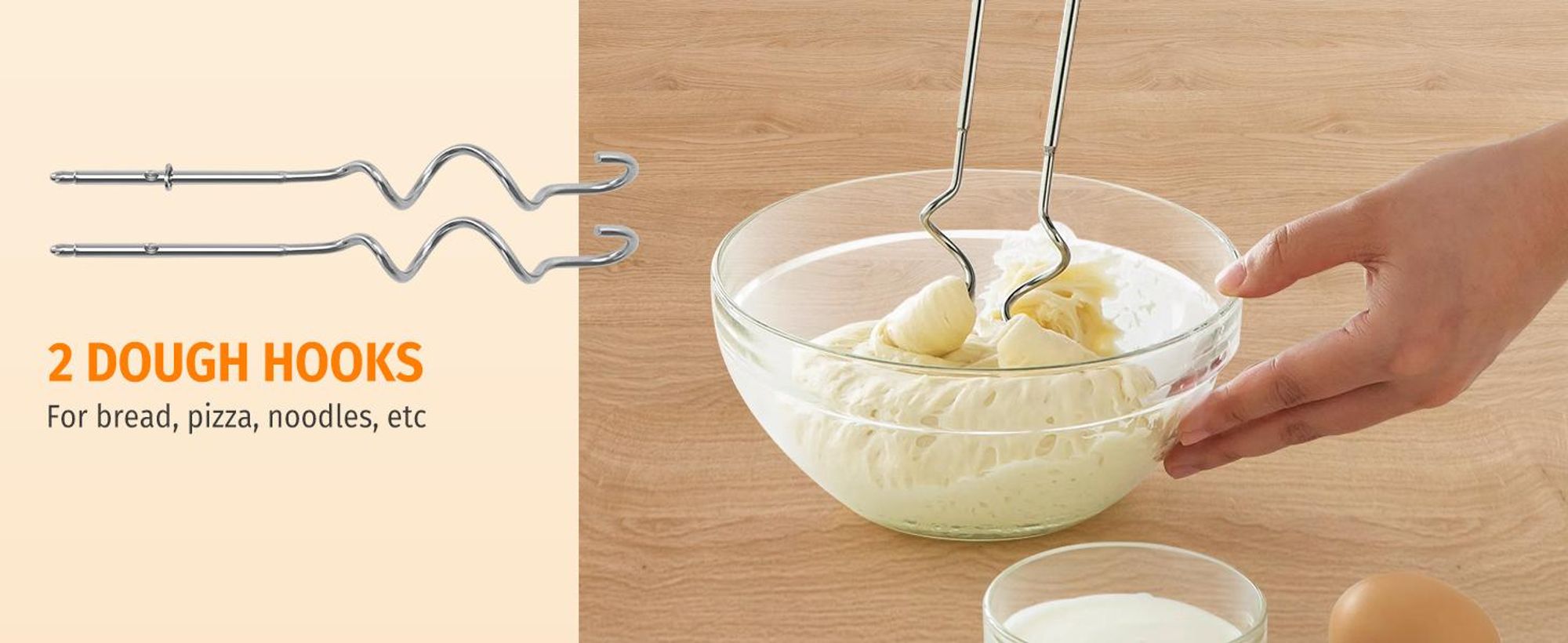 Aigostar Pudding- Handrührgerät, 6 Geschwindigkeiten Handmixer, 400W Ultra Power, Turbolader. Ausgestattet mit 2 Schneebesen, 2 Knethaken, Schneebesen und Aufbewahrungsbox, Zubehör spülmaschinenfest.