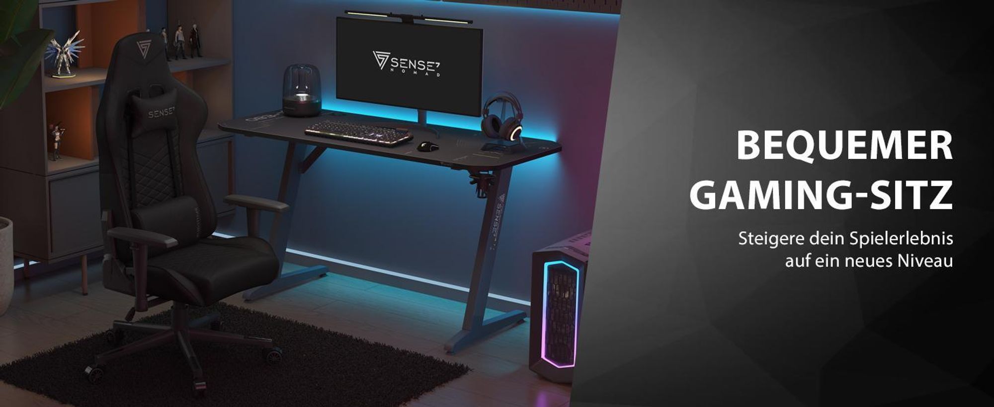 SENSE7 Spellcaster Gaming Stuhl Schwarz - Ergonomischer Bürostuhl PC Schreibtischstuhl Zockerstuhl 150 kg 2D-Armlehnen 160° Chefsessel
