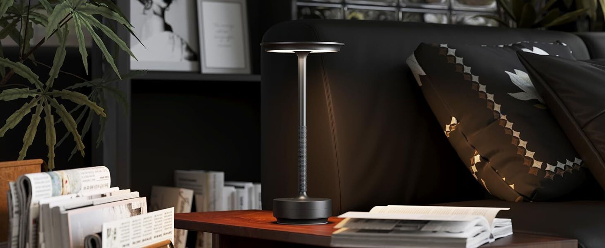 Kabellose Dimmbare LED Akku Tischleuchte Touch Tischlampe Lampe Wohnzimmer Nachttischlampen Dreifarbiges Licht Schwarz