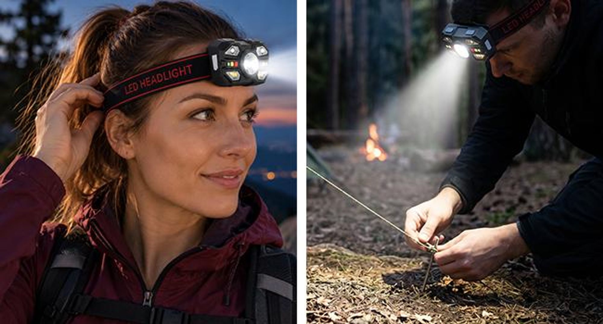 KRUMAD LED Stirnlampe 2er Set, wiederaufladbare Kopflampe mit 400 mAh Akku, Stirnleuchte für Arbeit, Freizeit, Reparatur und Outdoor