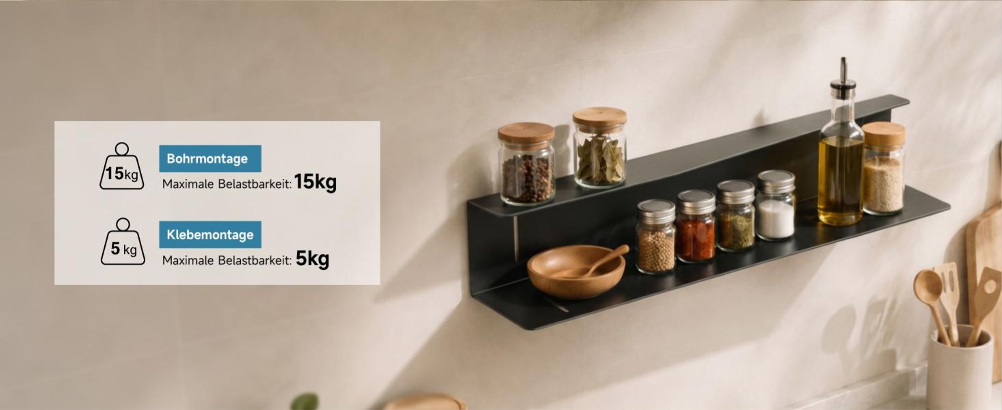 doporro Duschablage ohne Bohren 50 cm, Duschregal Schwarz zum Kleben oder Bohren, rostfreier Badezimmer Organizer , Badewanne & Küche, Reglo-15