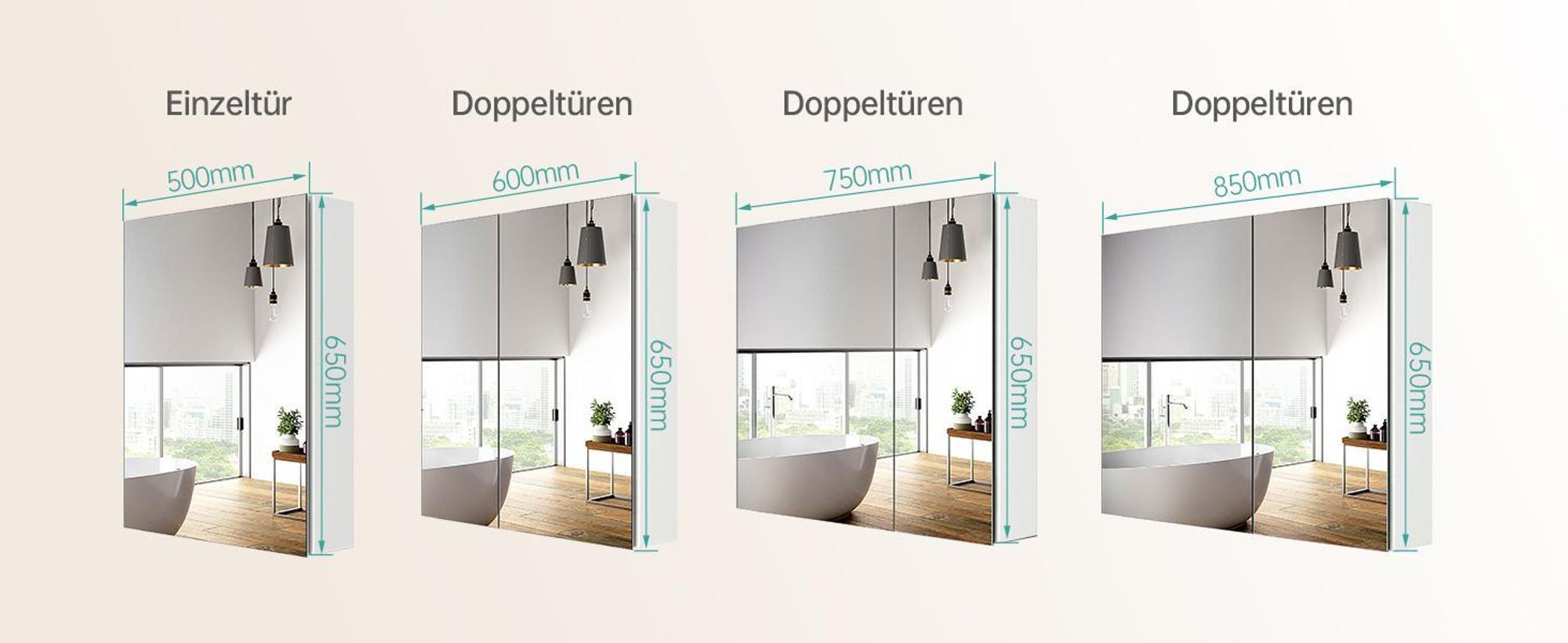 EMKE Spiegelschrank Bad 600x650mm, Aluminium Badezimmerschrank mit 2 Türen, Wandmontage Badschrank Mattweiß, Rostfrei & Soft-Close Scharniere