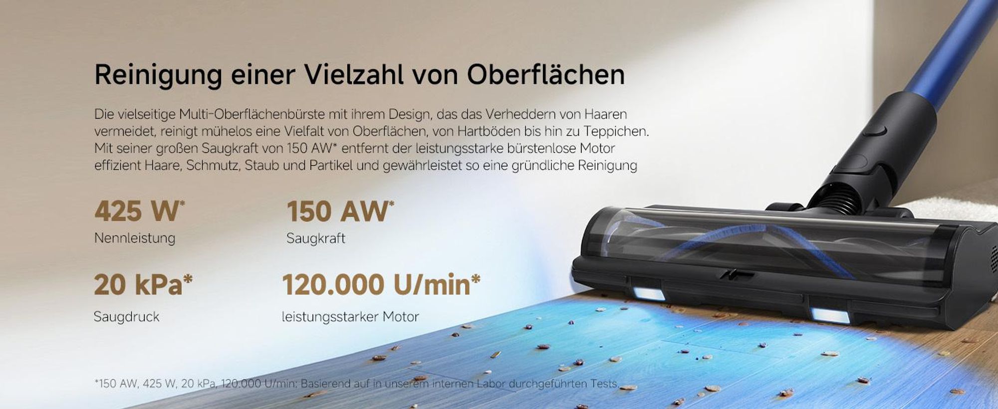 MOVA S4 Detect Handstaubsauger Kabellos, Bis zu 91 Min Laufzeit, LED-Display, OptiInsight Multibodenbürste, Anti-Verhedderung