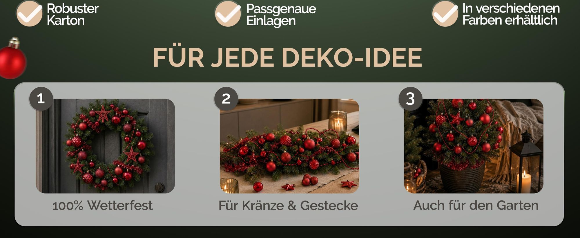 DEUBA® Weihnachtskugeln 66tlg Baumschmuck-Set mit Sternen Kunststoff Rot
