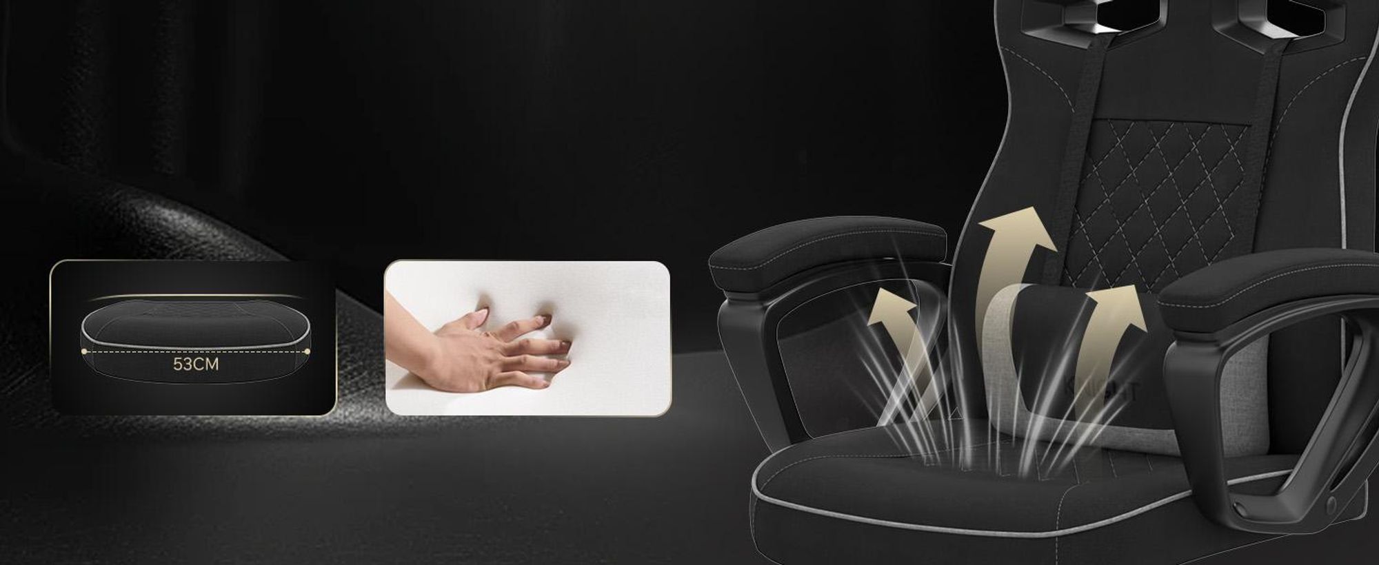 SENSE7 Knight Herná stolička z látky Čierno-sivá - Ergonomická kancelárska stolička Stolička k písacímu stolu Látková počítačová stolička Herná stolička pre hráčov 120 kg stolička