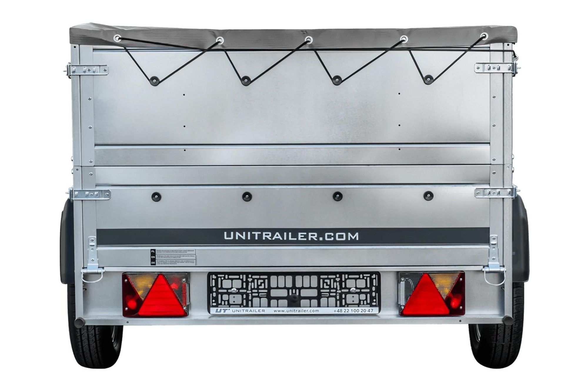 PKW-Anhänger auf Federn 230x125 UNITRAILER GARDEN 230/R KIPP mit BIS-Seiten, H-0-Rahmen und grauer Plane