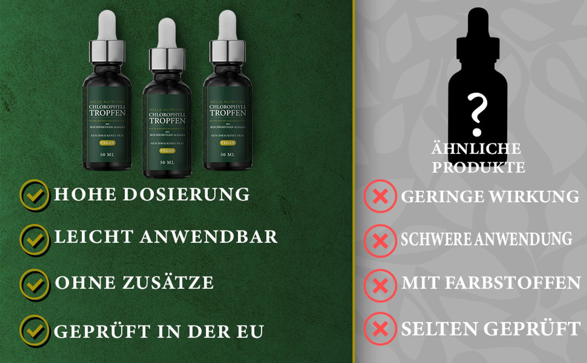 Hello Nutrition ® Chlorophyll Tropfen – Stärken des Immunsystems – Erhöhung der Energie und Vitalität – Unterstützung der Verdauung – vegan