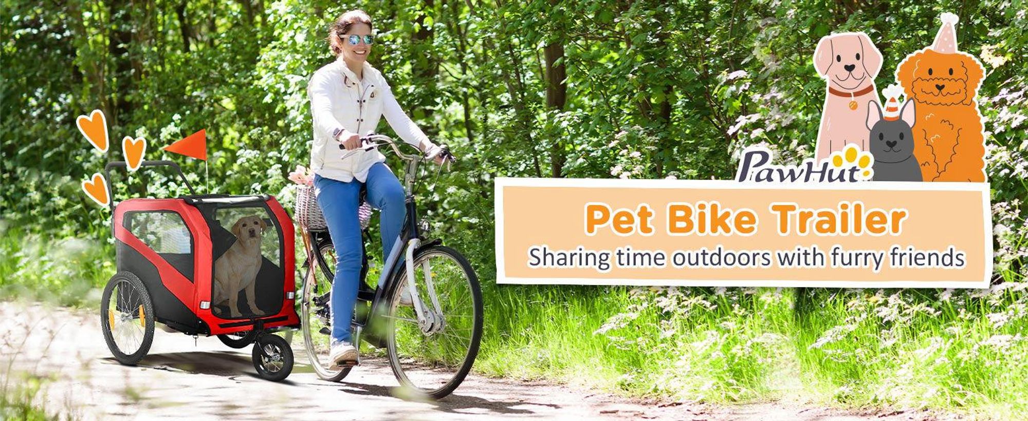 Przyczepka rowerowa dla psa PawHut 2 w 1, wózek dla psa z odblaskami, wózek dla psa o wadze maks. 30 kg, przyczepka rowerowa dla dużych psów, tkanina Oxford, kolor czerwony
