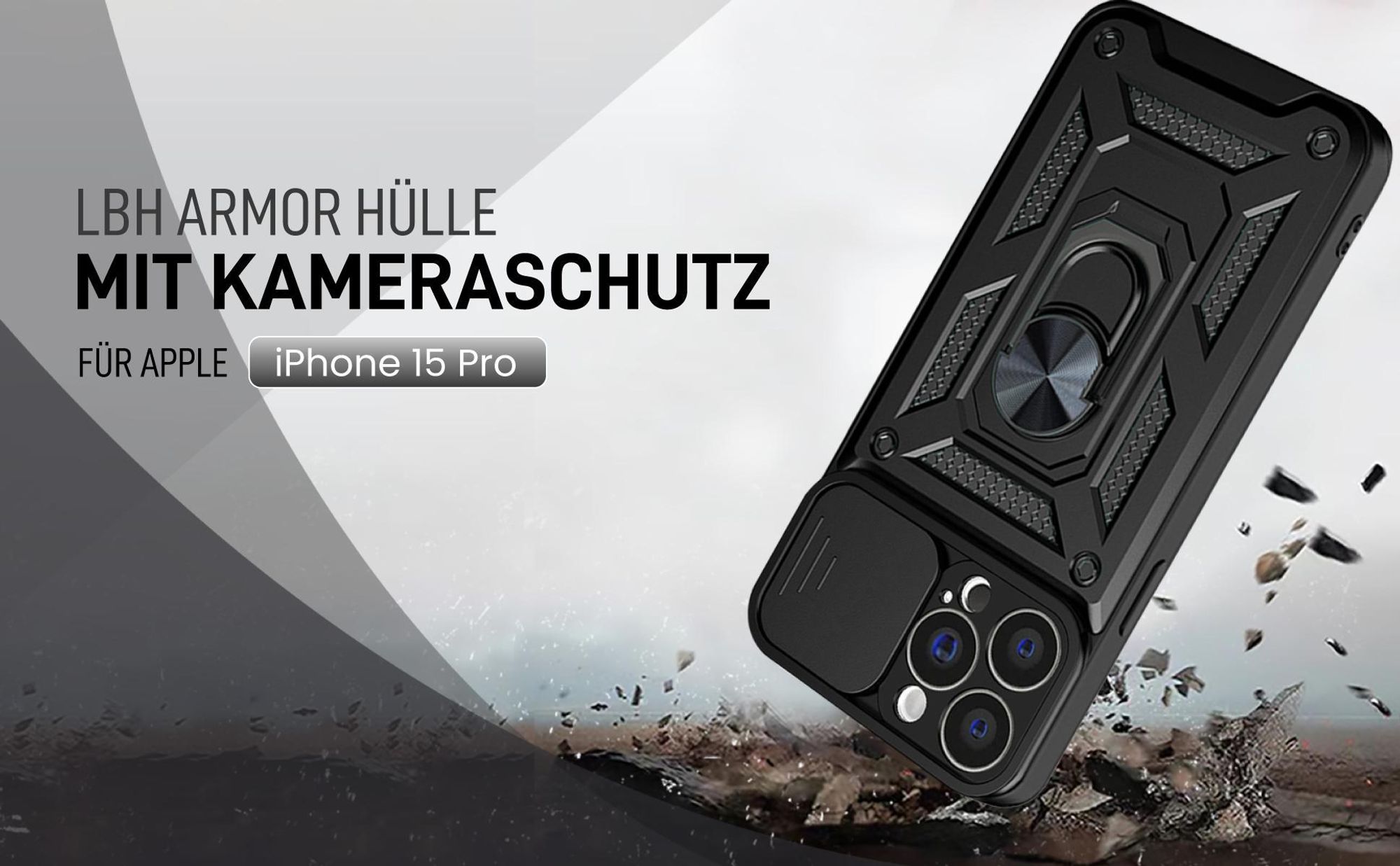 Schwarze Outdoorhülle mit Kameraschutz für Apple iPhone 15 Pro