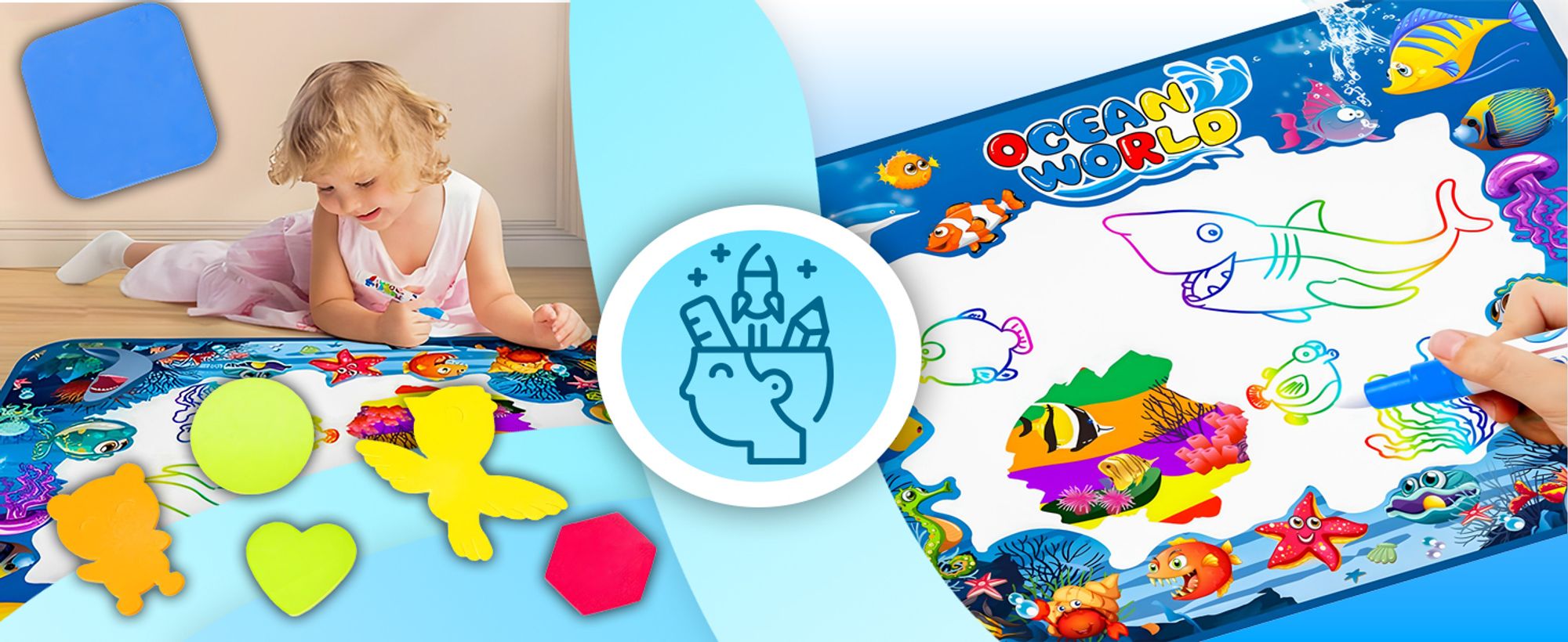 Wasser Doodle Matte 100x80cm - Magic zeichnung Mat für Kinder mit 2 Wasserstift, Wasserpinsel, XXL Malmatte, fleckenfreien Malspaß für Toddler – Retoo