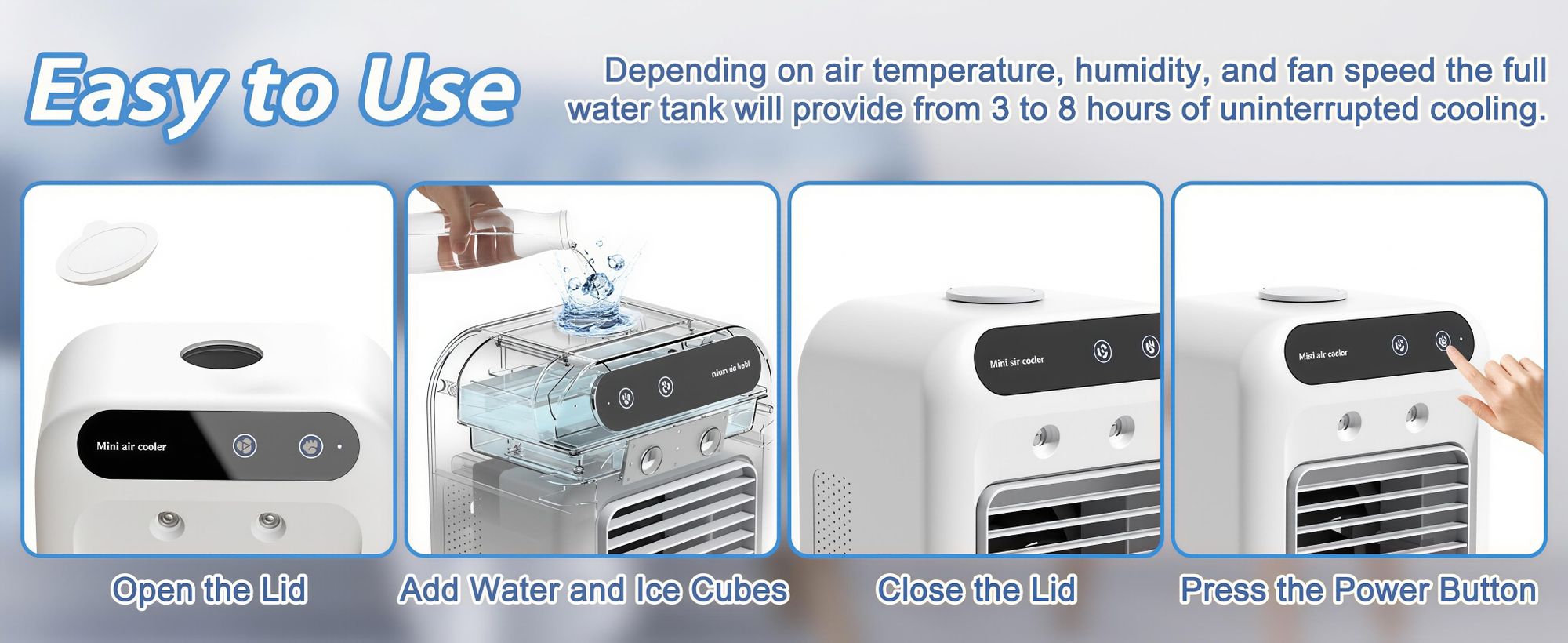 Mini Klimaanlage,USB Tragbarer Ventilator Luftkühler mit 2 Windgeschwindigkeiten,Doppelnebelspra,500ml Wassertank,Leiser Weiß Standventilatoren