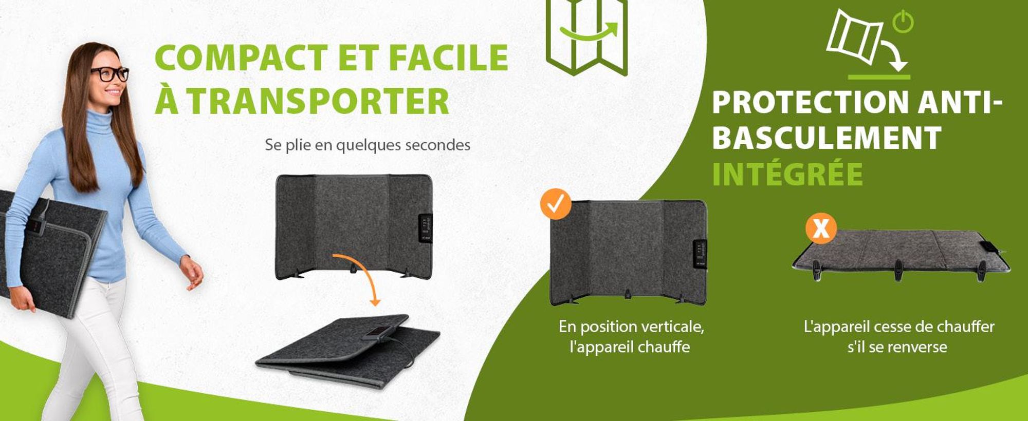 Mi-Heat Chauffage infrarouge pour bureau 51x100cm MI-FH-51100 gris
