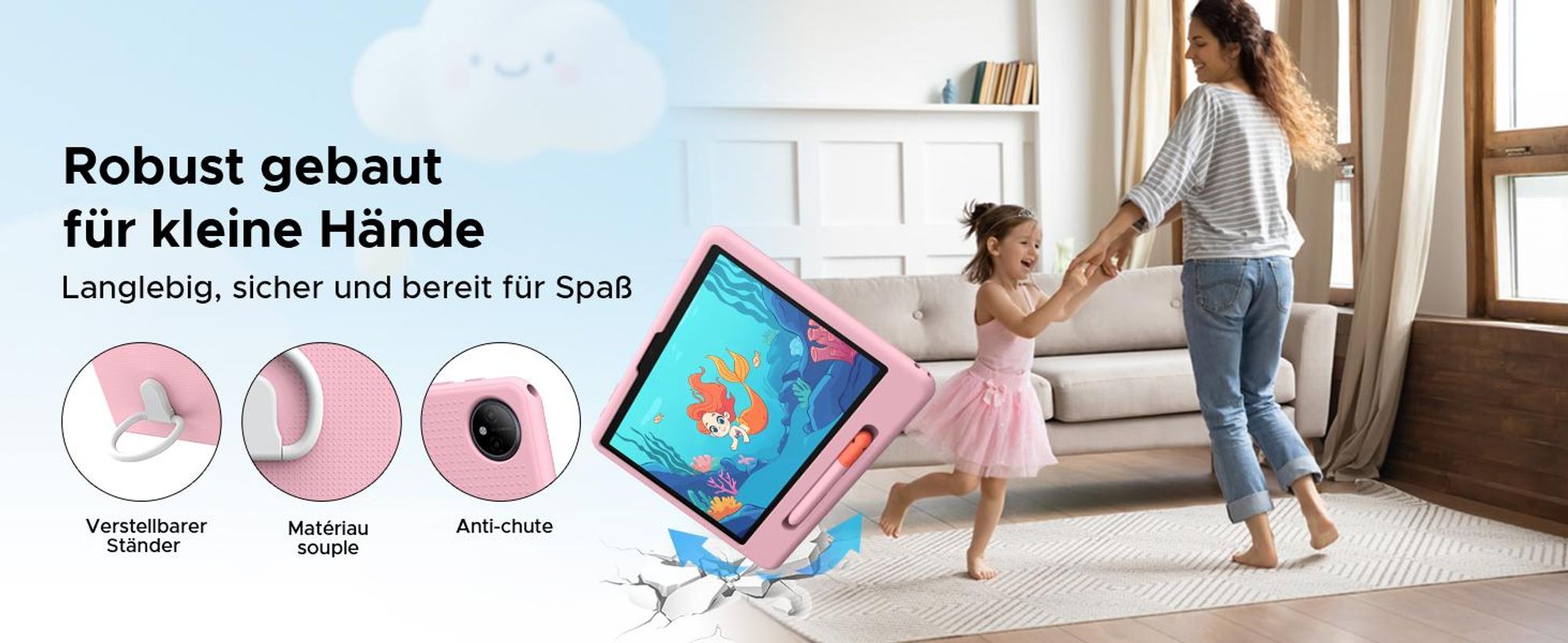 POCKAM P10 Kids 10.1" Tablet, Gemini AI, Android 16, 32(6+26)GB RAM+64GB ROM/TF 2TB, 7000mAh, WiFi Tablet für Kind mit Kindgerechte Hülle und Stift