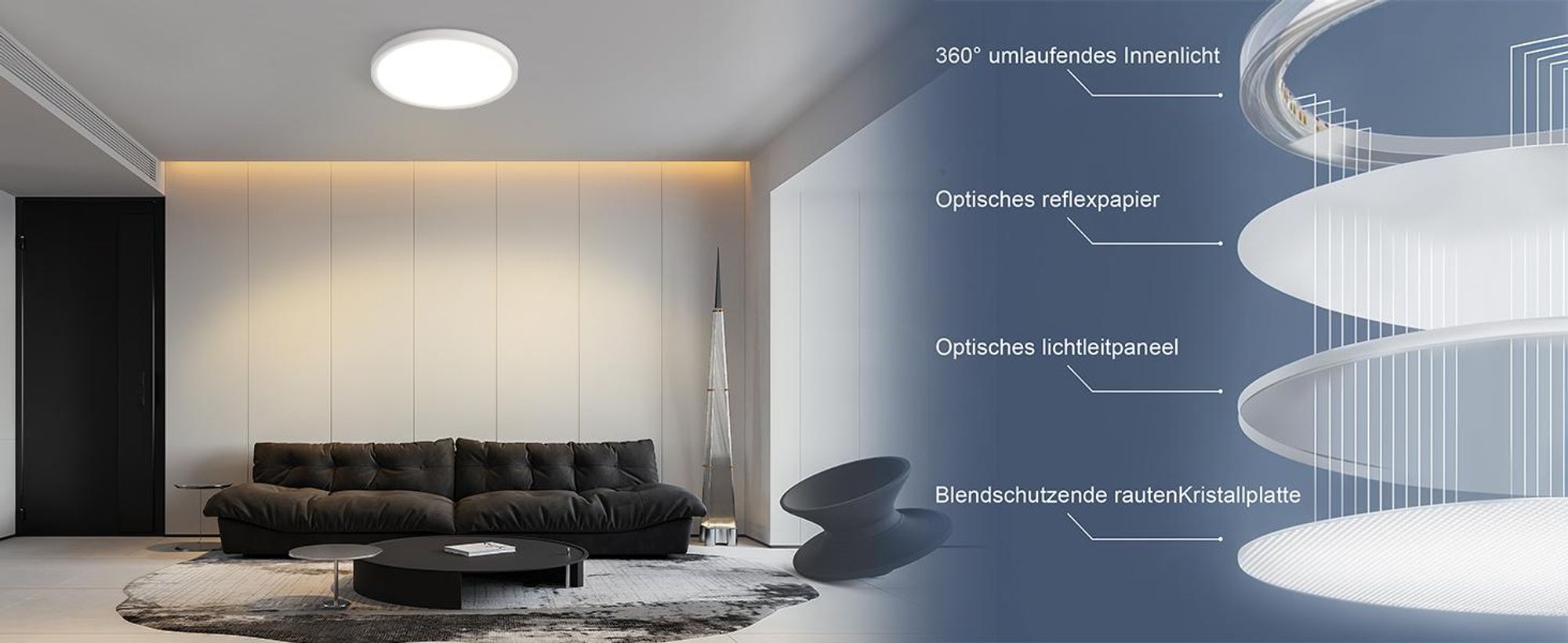 ZMH Deckenlampe LED Deckenleuchte Dimmbar 20W Flach Ø30cm Deckenbeleuchtung mit Fernbedienung Schlafzimmerlampe Rund