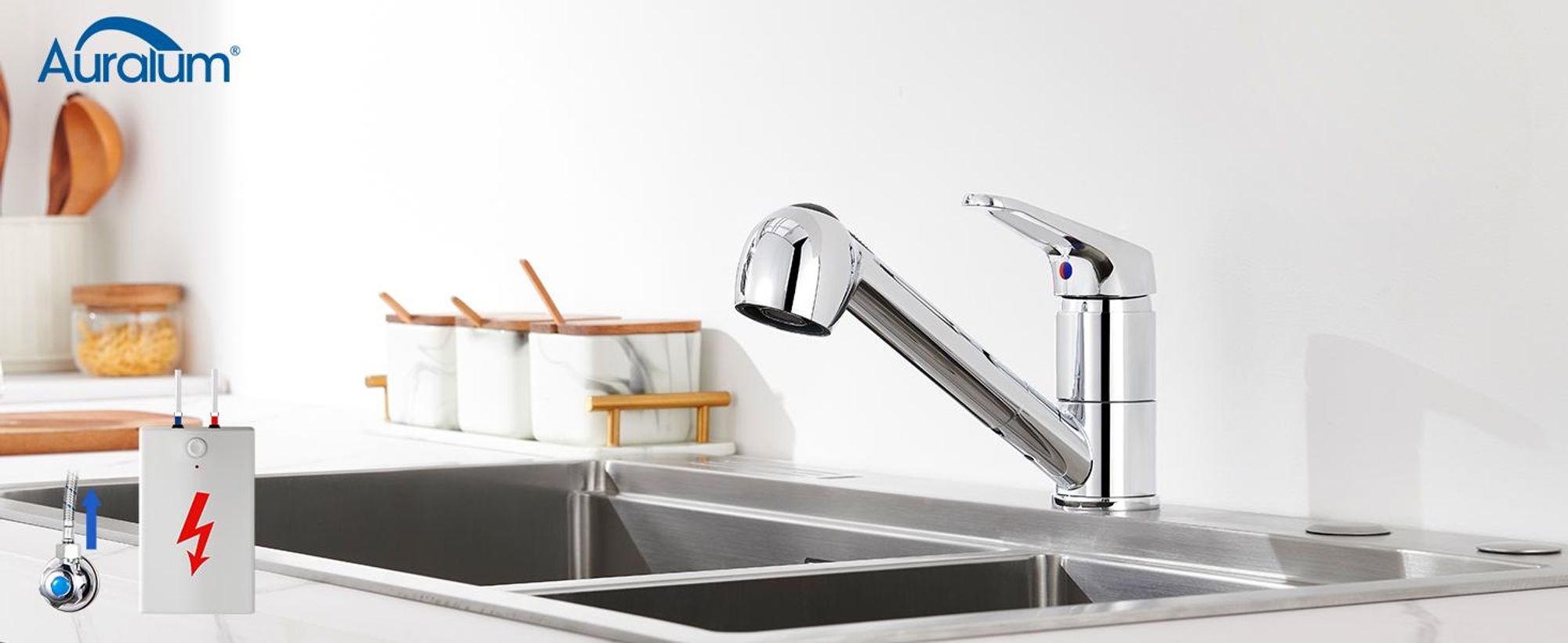 Ausziehbar Wasserhahn mit 2 Strahlarten und 360° Drehung für mehr Flexibilität, Auralum Wasserhahn Küchenarmatur, Spültischarmatur, Chrom