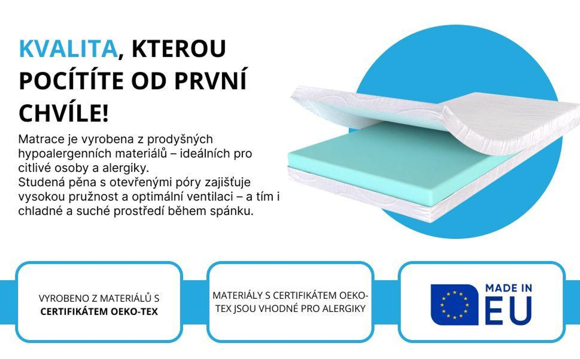 Pěnová matrace Studená pěna Ergonomická Prodyšná Antialergická Potah