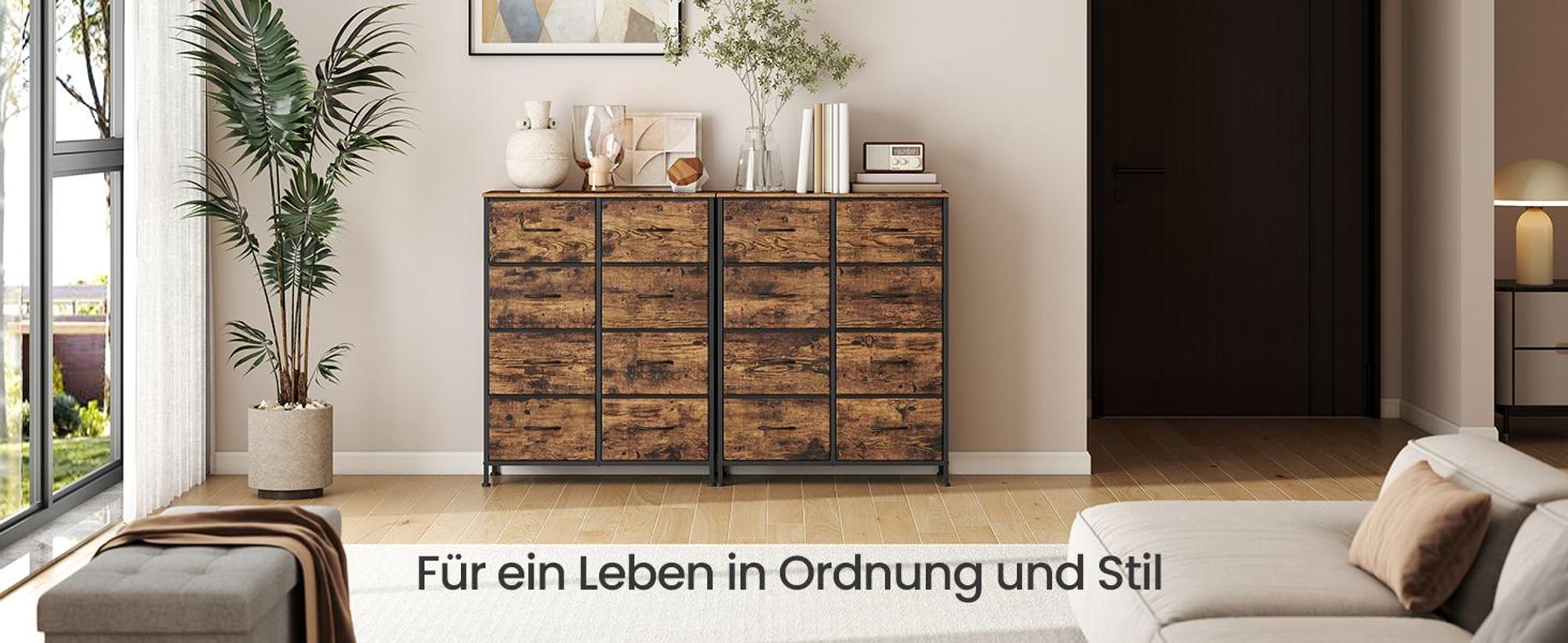 SONGMICS Kommode, Schrank, 8 Stoffschubladen, Aufbewahrungsschrank, Stahl