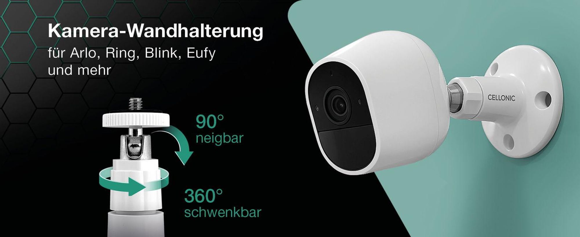 CELLONIC Kamera Wandhalterung mit 1/4" Zoll Gewinde für Arlo Pro 5,4,Pro 3,Pro 2,Ultra 2,Ultra 4k,Essential, Light Halterung Überwachungskamera Befestigung innen und außen, Security camera mount