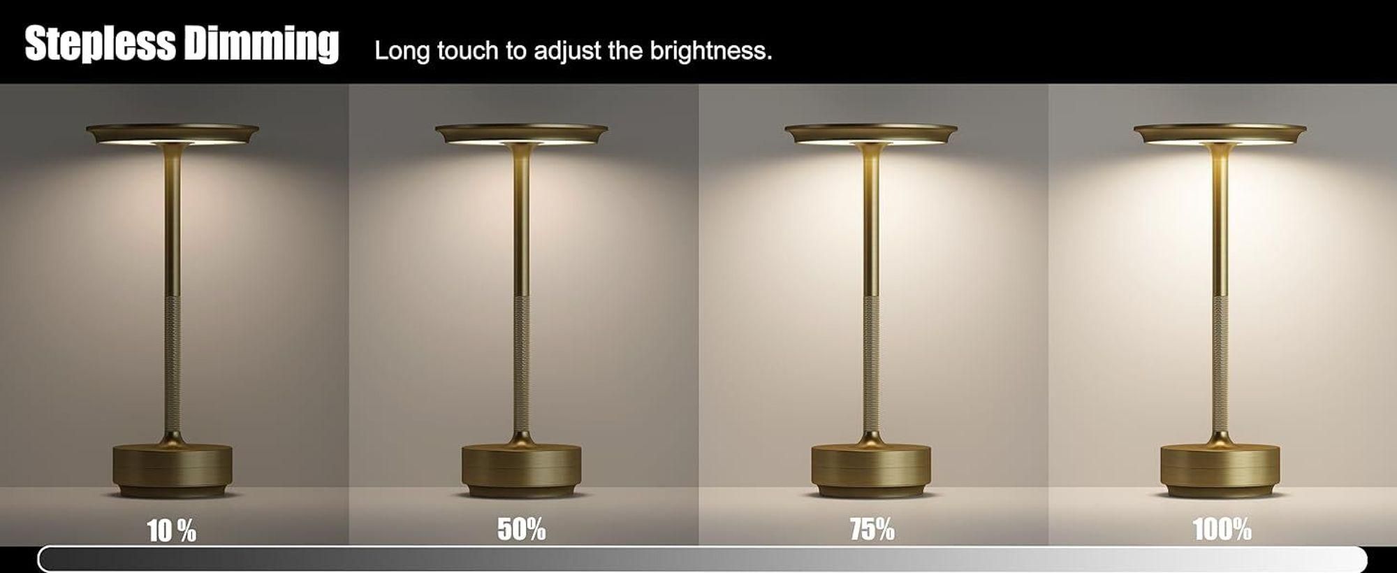 6er Set Kabellose Dimmbare LED Akku Tischleuchten, Touch Tischlampen, 3 Lichtfarben, Nachttischlampen für Wohnzimmer Schlafzimmer, Gold