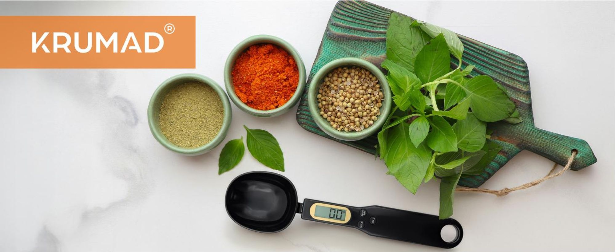 KRUMAD Digitale Löffelwaage 0,1 g präzise bis 500 g, Küchenwaage mit LCD Display, Messlöffel Gramm, Feinwaage für Gewürze, Backen & Kochen