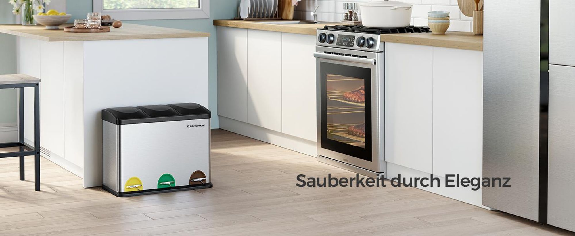 SONGMICS Mülleimer Mülltrennsystem, Abfalleimer, Edelstahl, 45 L