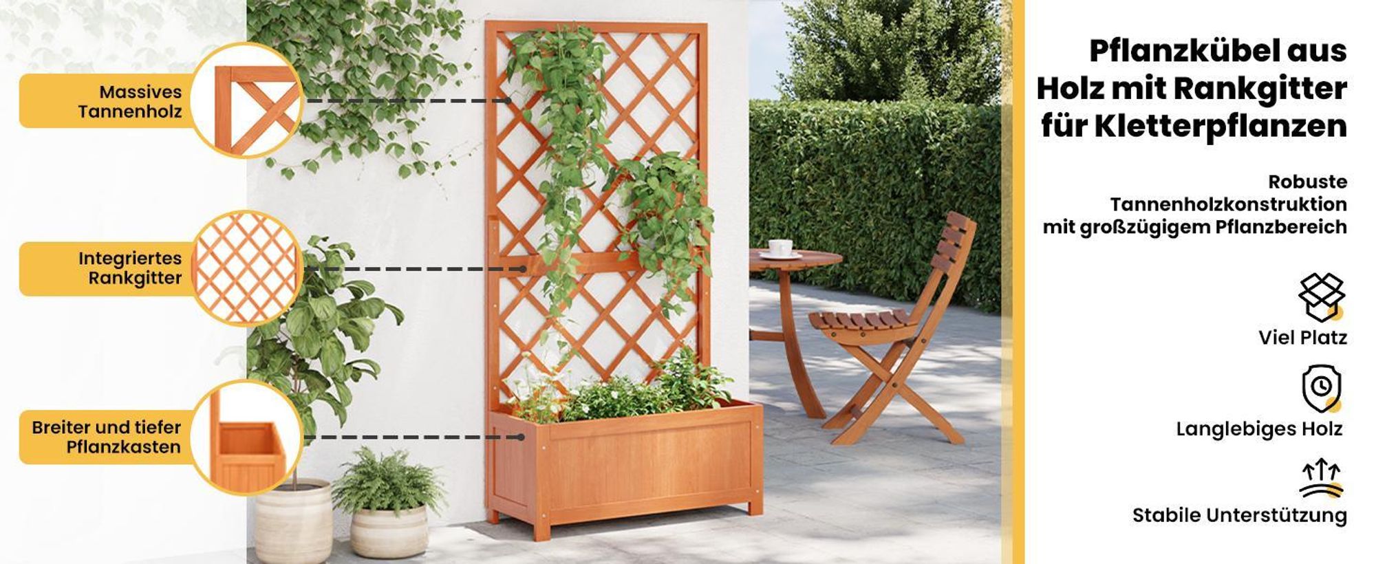 vidaXL Garten-Spalier mit Blumenkasten Braun 70x30x135 cm Tannenholz
