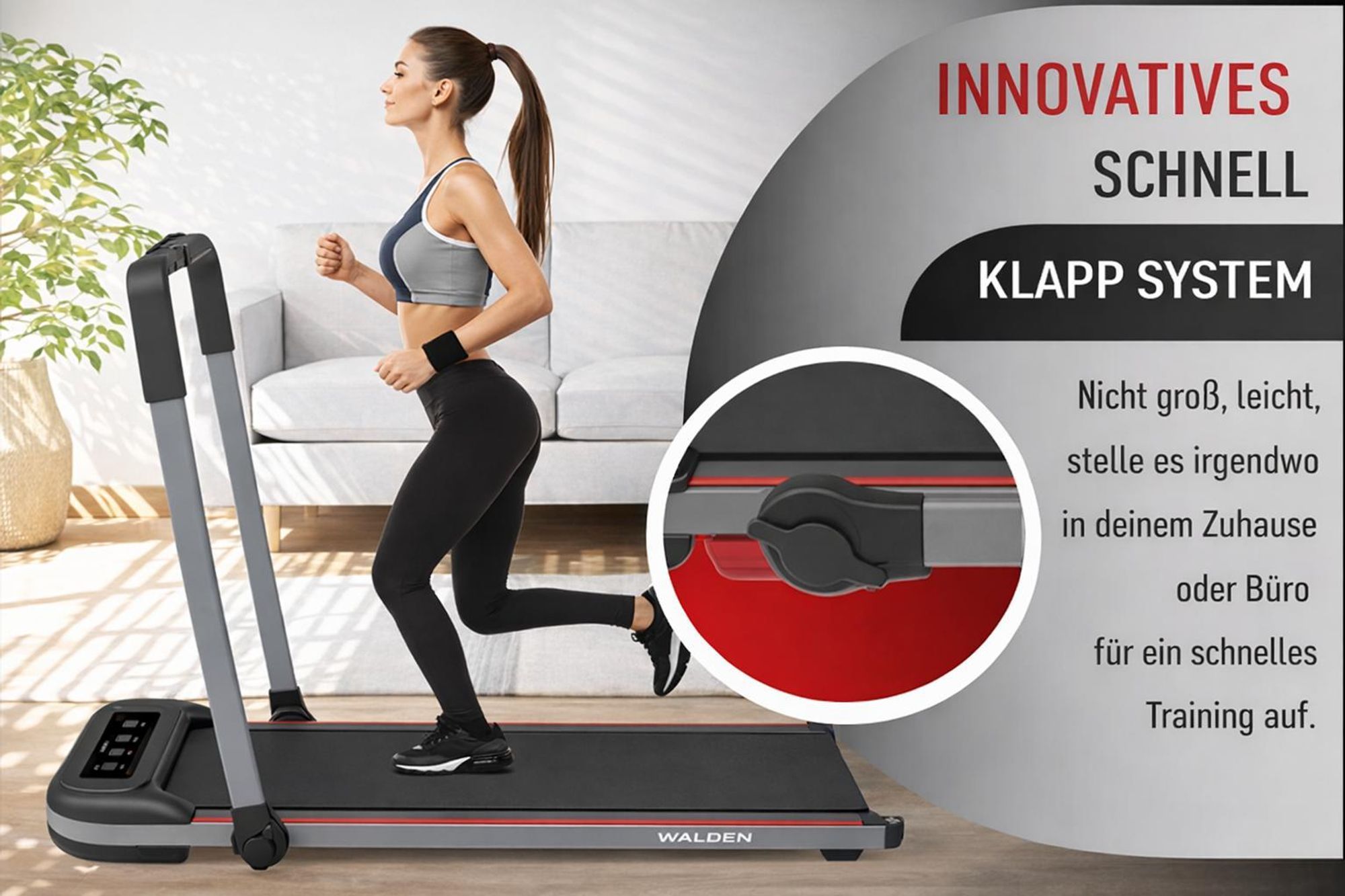 Walden F2600 Laufband 2 in 1 Walking Pad klappbar bis 10 kmh Untertisch Elektrisch Gehgerät Home Office Leise Fernbedienung LCD Display Belastbar 110k