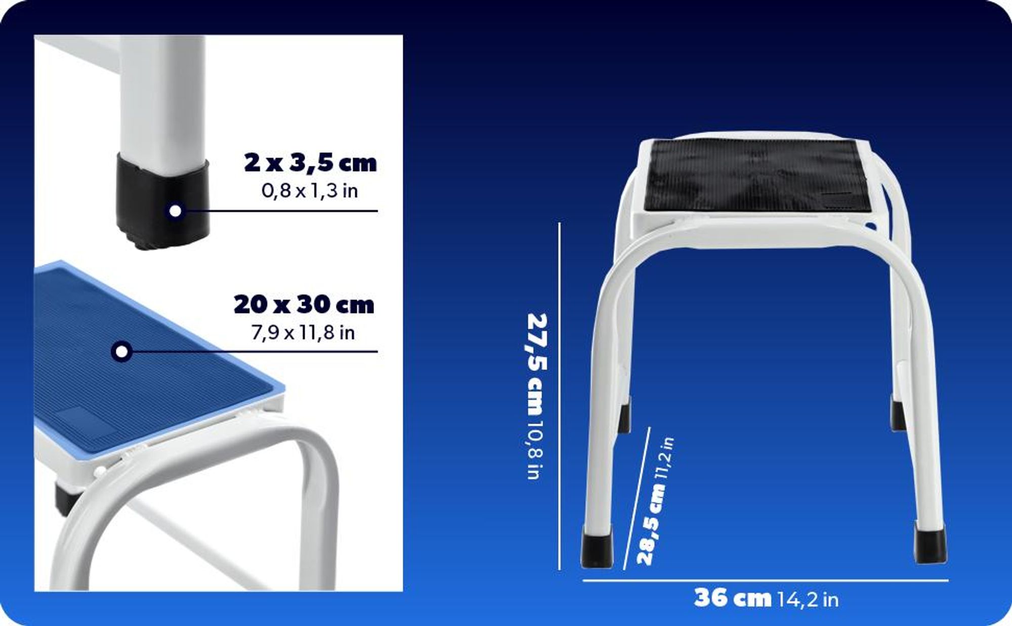KADAX Tritthocker "Strom", Aluminiumschemel bis zu 150 kg mit antirutsch Füßen, 2 Stufige