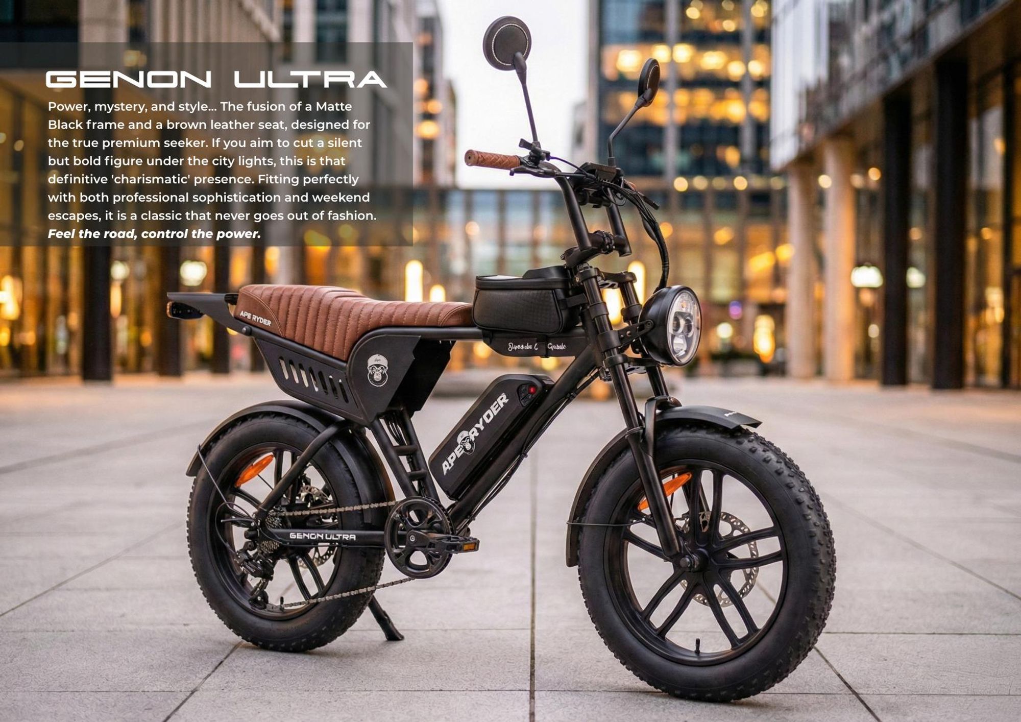 APE RYDER Genon Ultra E-Bike 20 Zoll Fatbike, 250W Motor, 48V 15Ah Akku (70km), Shimano 7-Gang, Doppelscheibenbremsen，Schwarz