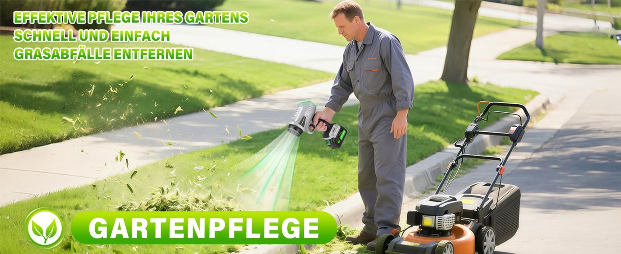Akku Laubbläser, Handgebläse mit Turbostrahl 65m/s, 400CFM, Bürstenloser Motor, 2×4000mAh Akku, Leicht, Kabellos, Garten, Terrasse, Autoreinigung