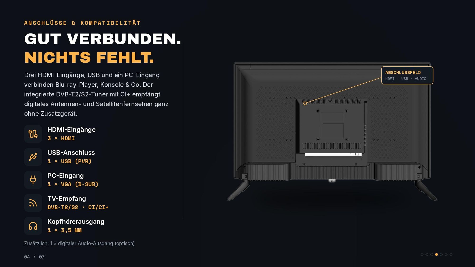 Kiano Fernseher 32 Zoll (81,3 cm) LED HD Ready - DVB-T2/S2 - PVR USB Aufnahme - Dolby Digital Plus - 3x HDMI - VESA 100x100 - ohne Smart TV