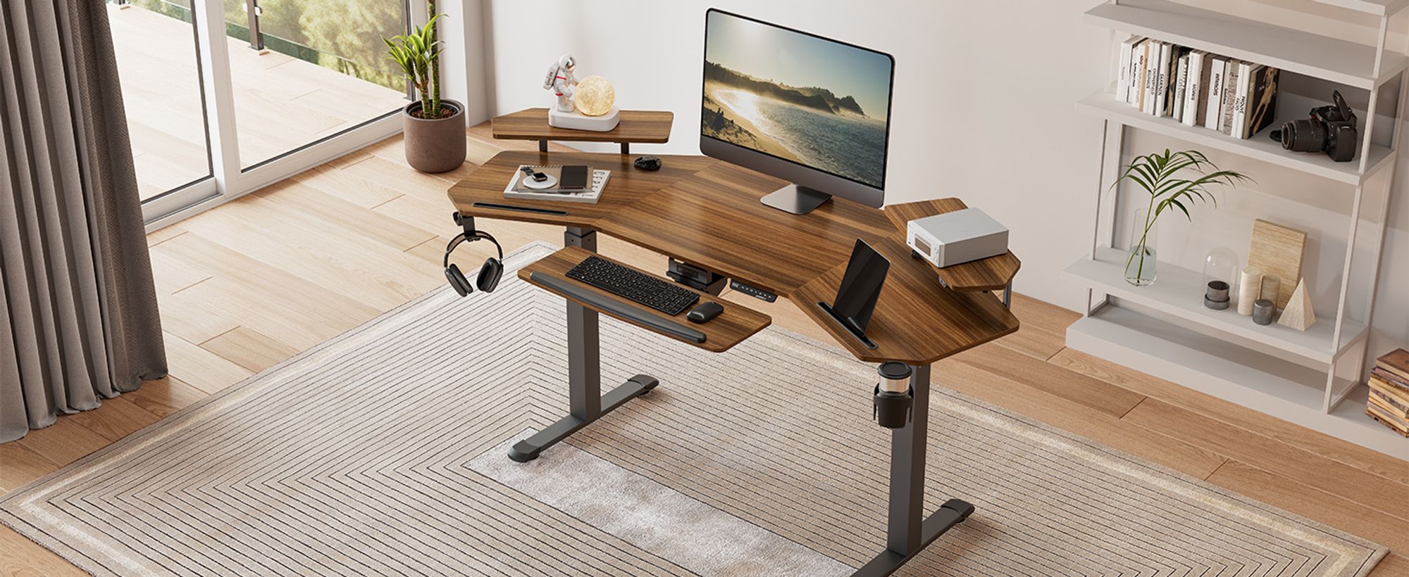 EUREKA ERGONOMIC Elektrisch Computertisch 182×76cm Höhenverstellbarer Schreibtisch Stehpult Gaming Tisch mit Monitorständer und Tastaturablage