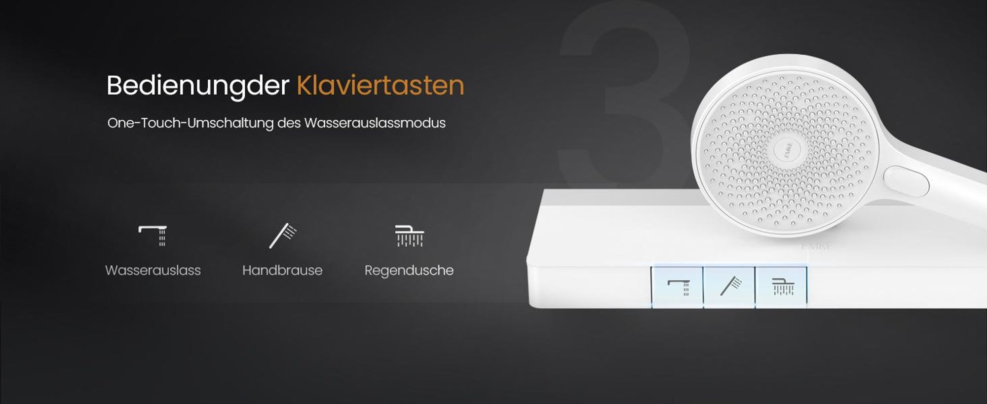 EMKE Duschsystem mit Thermostat 38℃ – Edelstahl Duscharmatur-Set, 3-Strahlarten Handbrause, Duschpaneel, Regendusche, Bad- & Duscharmaturen, Weiß F22