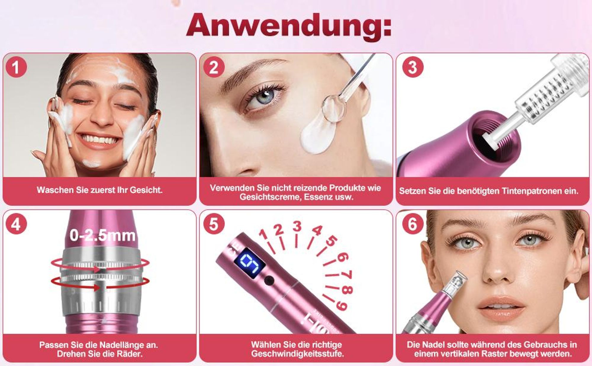 Cool-i® Mikromassage-Hautpflegegerät mit 7 LED-Farben, 9 Stufen, LCD & 12 Aufsätzen – Für kosmetische Gesichtspflege und ebenmäßigen Teint, Modell:V2