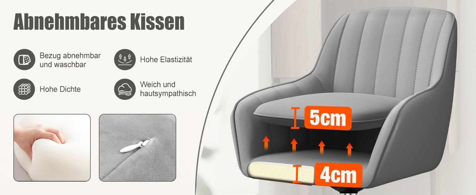 Portreen Bürostuhl, Drehstuhl,Homeoffice Stuhl,Schreibtischstuhl, bürostuhl ergonomisch, Chefsessel 150kg,Drehstuhl mit Rollen,Stuhl für Schminktisch