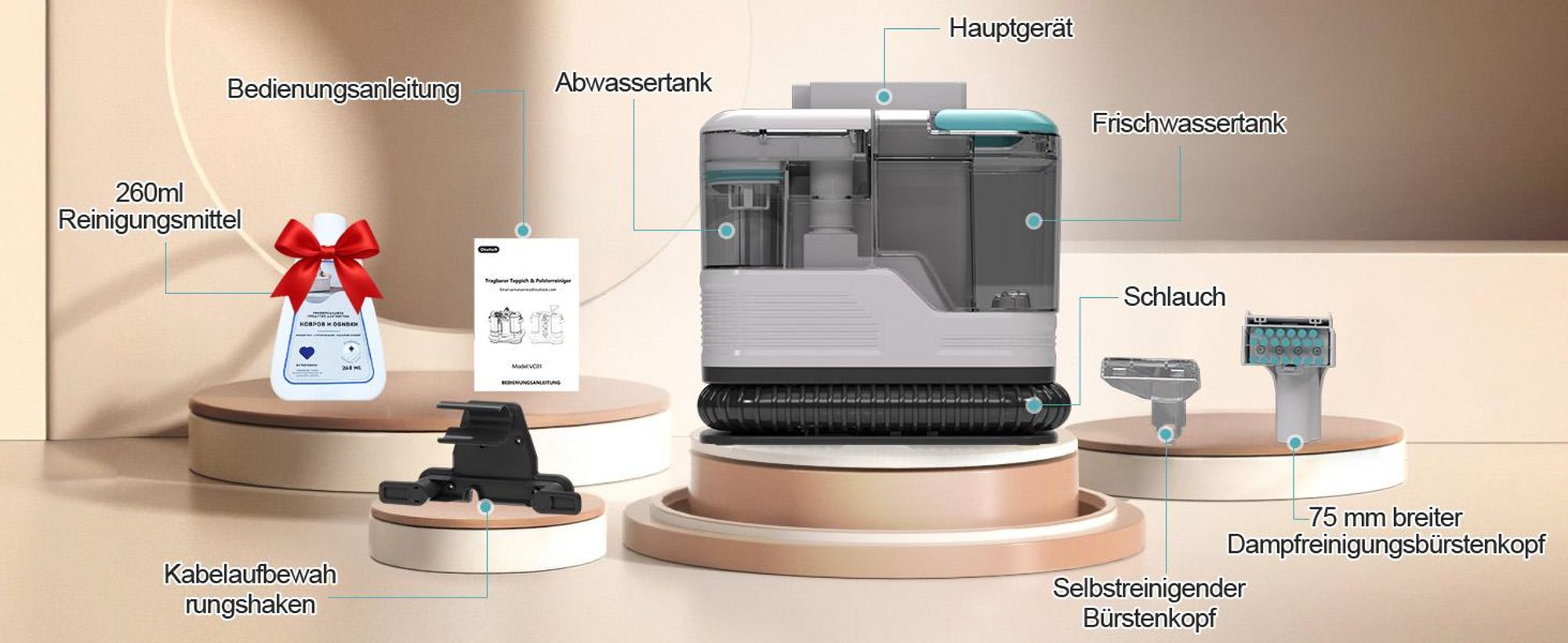 4-in-1 Waschsauger mit Power-Dampf für hygienische Reinigung: 12000Pa Saugkraft, Doppeltank & Touchscreen. Ideal für Auto, Sofa & Haustiere