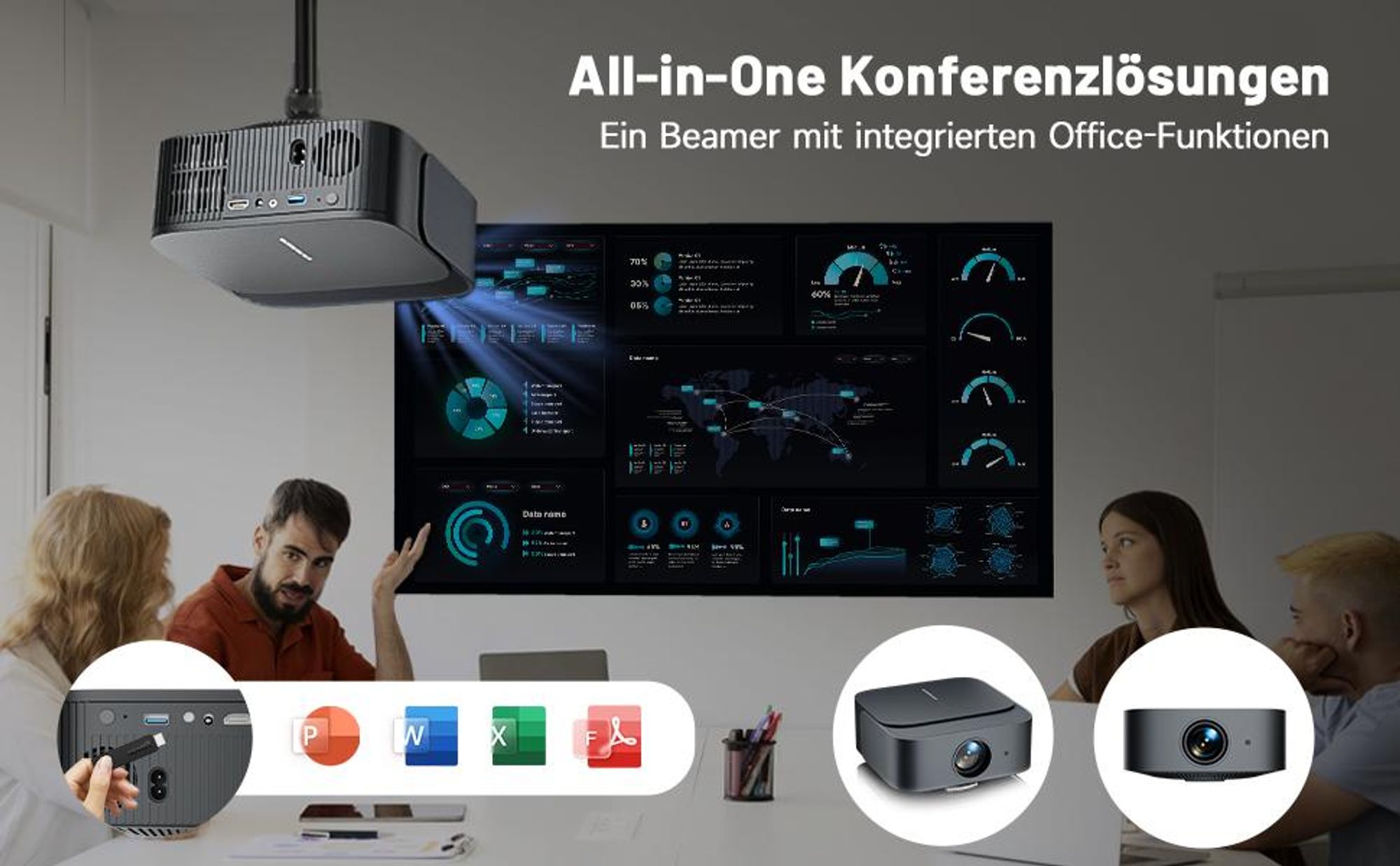 Beamer 4K mit Netflix, Native 1080P, Android 13.0, Elektrischer Fokus, 25000 Lumens, 2-Wege Bluetooth 5.3 WiFi6 Beamer Heimkino
